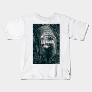 Curious Raccoon, Black and White Photograph Kids T-Shirt